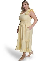 Vince Camuto Plus Flutter-Sleeve Tiered Maxi Dress