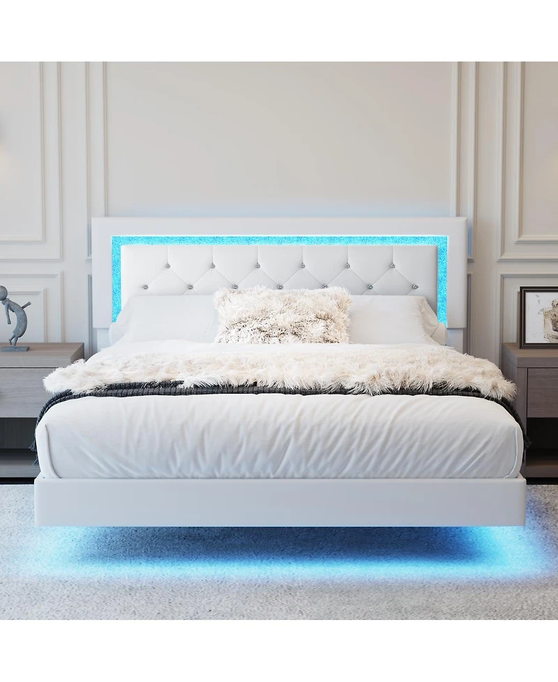 Streamdale Furniture Queen Size Floating Bed Frame with Led Headboard