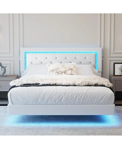 Streamdale Furniture Queen Size Floating Bed Frame with Led Headboard
