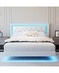Streamdale Furniture Queen Size Floating Bed Frame with Led Headboard