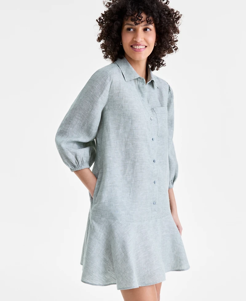 Charter Club Women's 100% Linen Flounce Shirtdress, Created for Macy's