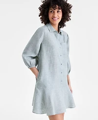 Charter Club Women's 100% Linen Flounce Shirtdress, Created for Macy's