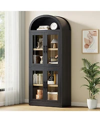 gaomon Arched Bookshelf with Doors, 71.4" Tall Farmhouse Bookcase 15.83" Deep Shelves, Wooden Display Cabinet Storage