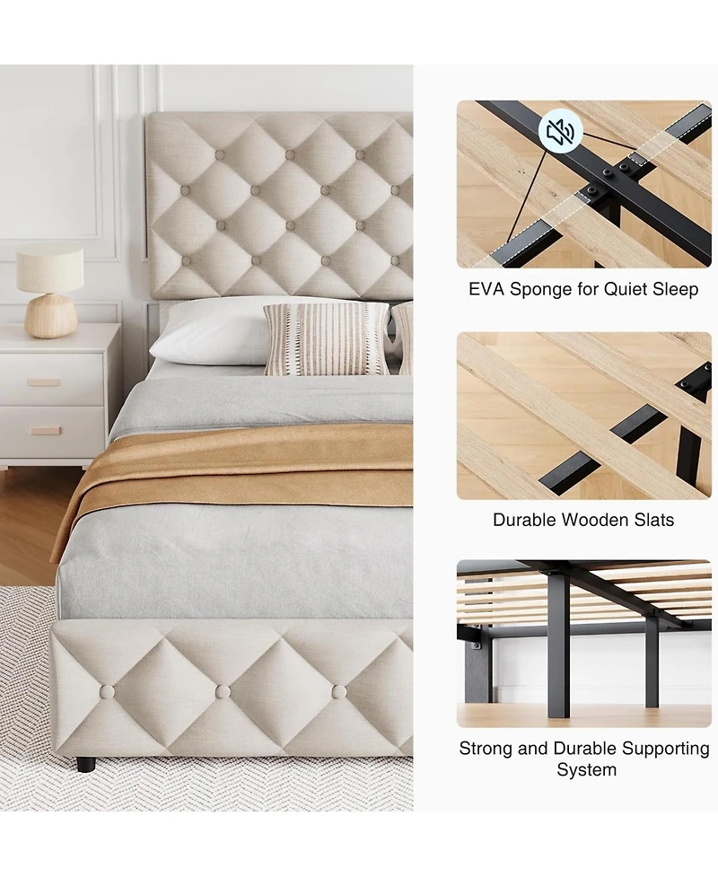 Gaomon Bed Frame with 4 Storage Drawers and Adjustable Headboard