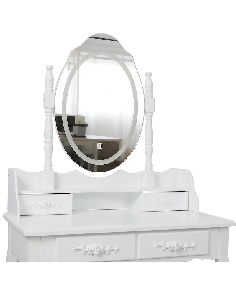 Streamdale Furniture Princess Vanity Desk Set with Mirror & Stool, 4 Drawers, Ample Storage