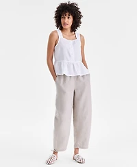 Charter Club Women's Linen Square-Neck Peplum Top, Macy's Exclusive