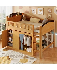 Streamdale Furniture Loft Bed with Storage Cabinet, Wardrobe & Led Wood Espresso