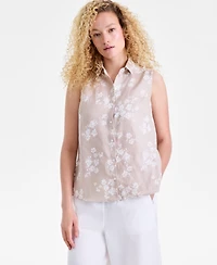 Charter Club Women's 100% Linen Sleeveless Button-Front Shirt, Exclusively at Macy's
