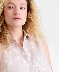 Charter Club Women's 100% Linen Sleeveless Button-Front Shirt, Exclusively at Macy's