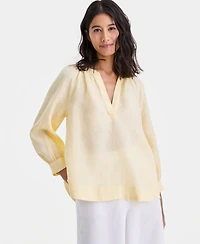 Charter Club Women's 100% Linen Split-Neck 3/4-Sleeve Blouse, Macy's Exclusive