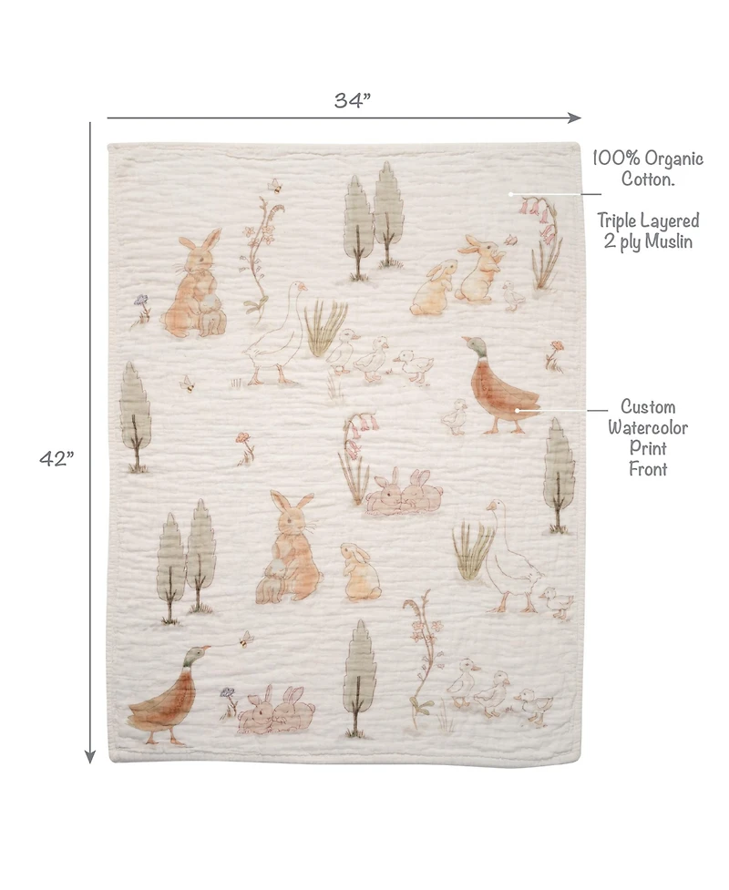 Lambs & Ivy Baby Signature Bunny Hop Organic Cotton Muslin 3-Piece Crib Bedding Set