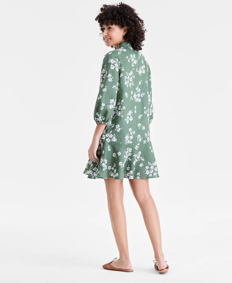 Charter Club Women's 100% Linen Flounce Shirtdress, Created for Macy's