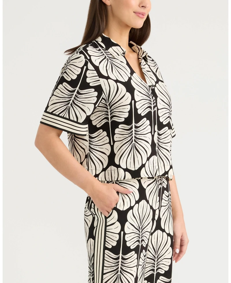 Ellen Tracy Women's Boxy Top with Stripe Cuff