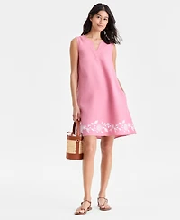 Charter Club Women's 100% Linen Embroidered-Hem Sleeveless Dress, Macy's Exclusive