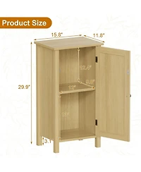 gaomon Bamboo Floor Cabinet with Woven Rattan Door, 2-Tier Storage Cabinet for Bedroom, Living Room, Slim Design