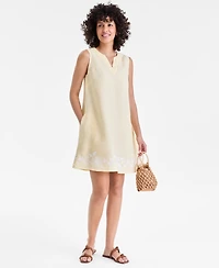 Charter Club Women's 100% Linen Embroidered-Hem Sleeveless Dress, Macy's Exclusive