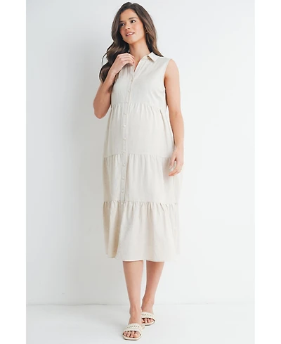 Hello Miz Maternity Nursing Button Front Sleeveless Shirt Dress
