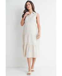 Hello Miz Maternity Nursing Button Front Sleeveless Shirt Dress