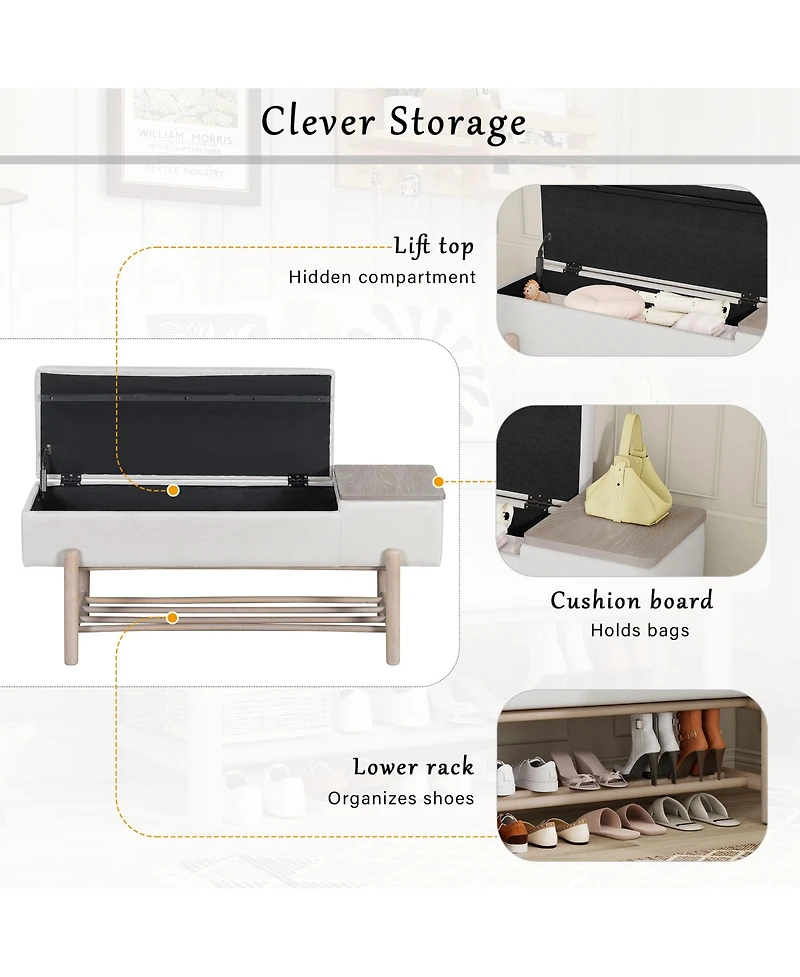 Rainsken Entryway Shoe Bench with Cushion Top, Flip-Top Storage Compartment and Lower Rack for Hallway