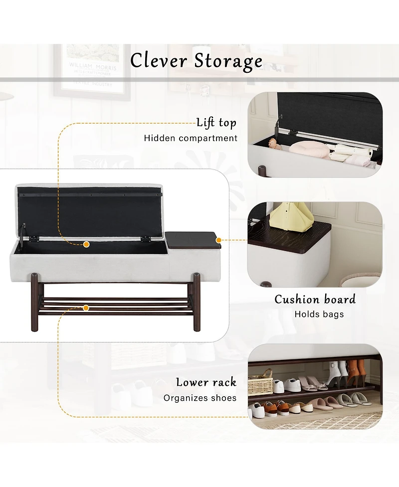 Rainsken Entryway Shoe Bench with Cushion Top, Flip-Top Storage Compartment and Lower Rack for Hallway