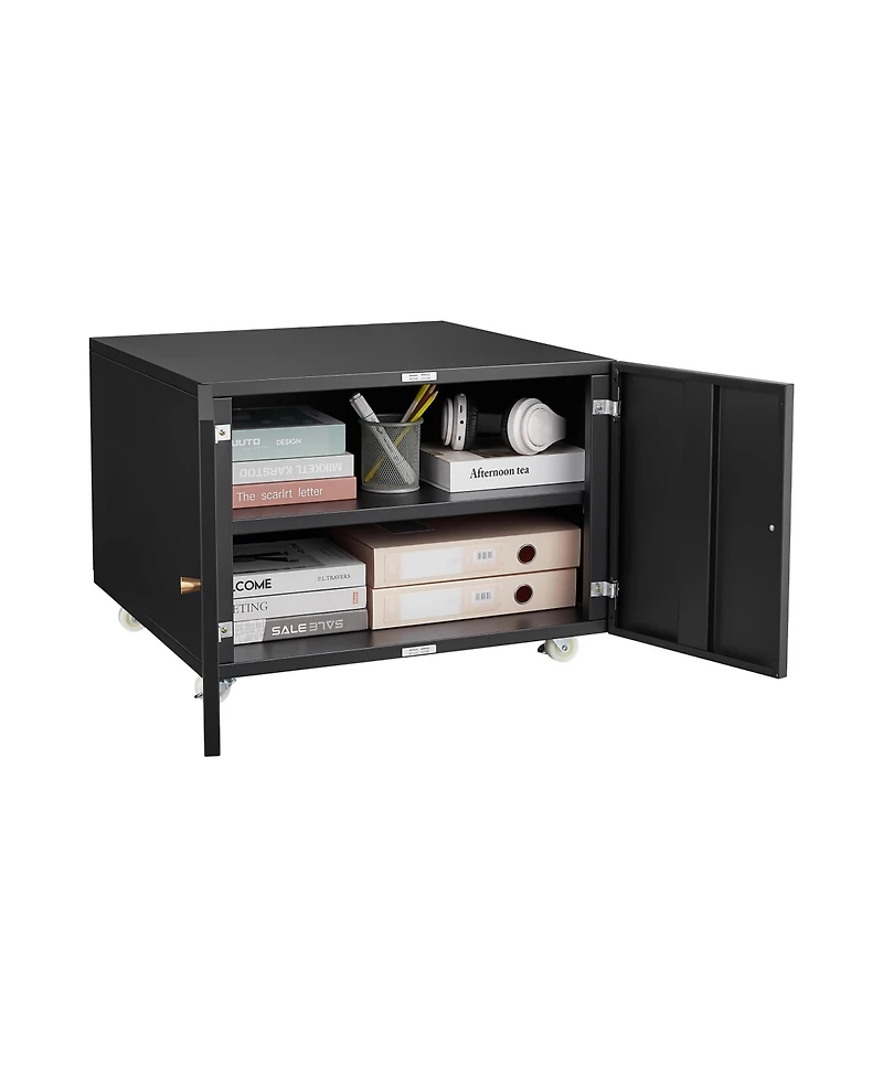 Rainsken File Cabinet on Wheels, Mobile Metal Printer Stand with 2 Doors and Adjustable Shelf for Home Office