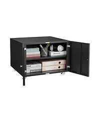 Rainsken File Cabinet on Wheels, Mobile Metal Printer Stand with 2 Doors and Adjustable Shelf for Home Office