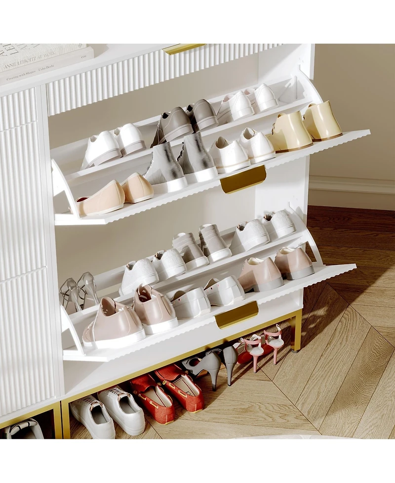 gaomon Handle Fluted Shoe Cabinet