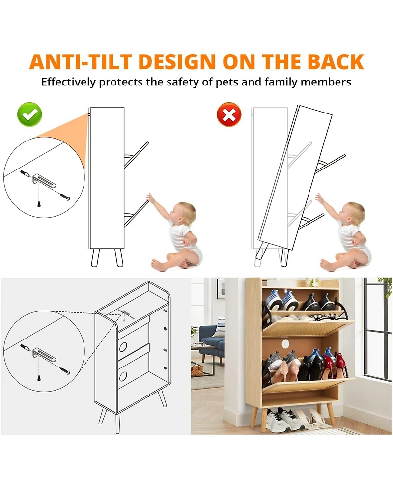 gaomon Ventilated Odor-Resistant Mdf Shoe Cabinet, Flip-Drawers & Hidden Narrow Design