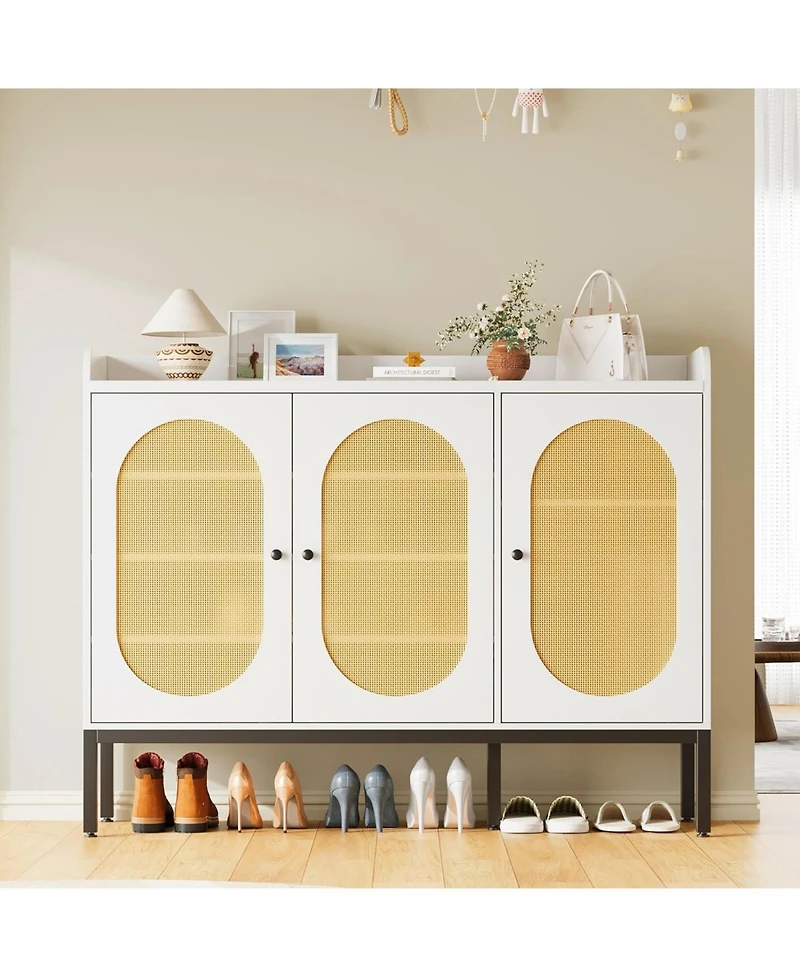 gaomon Rattan 3-Door Shoe Cabinet