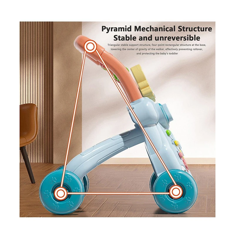 Bruce & Shark 2-in-1 Baby Push Walker Activity Center - Adjustable Anti-Tip Design for First Steps