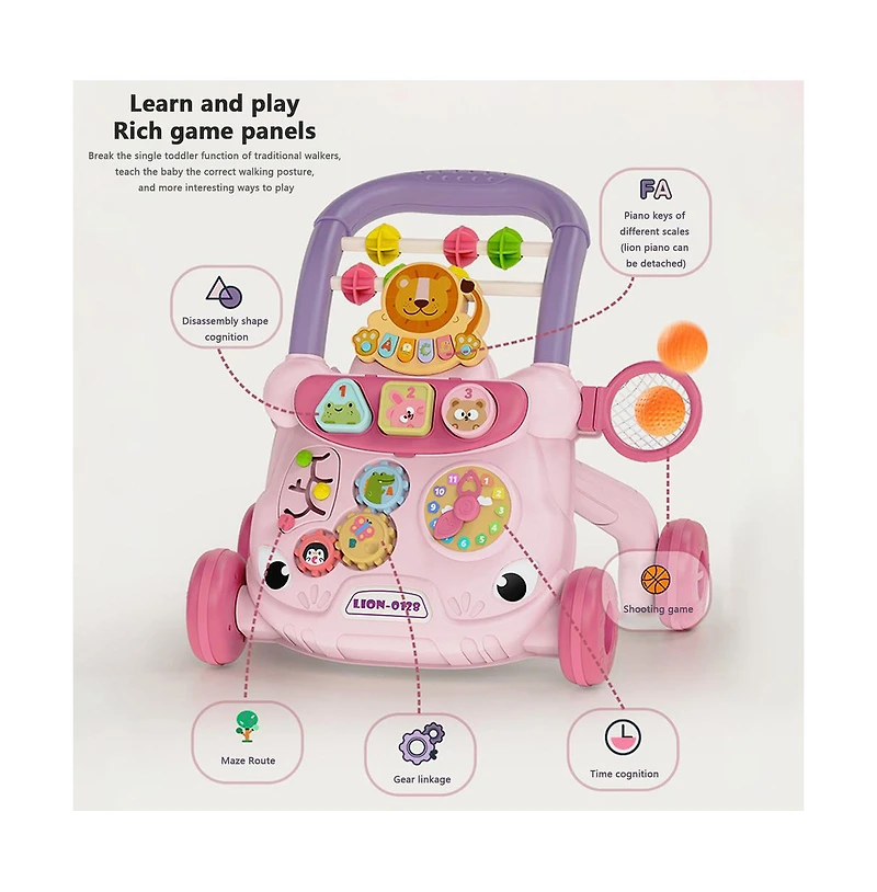 Bruce & Shark 2-in-1 Baby Push Walker & Activity Center - Adjustable & Anti-Tip Design for First Steps