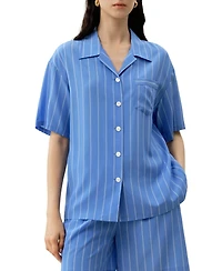 Lilysilk Women's Amalfi Striped Cuban Collar Shirt