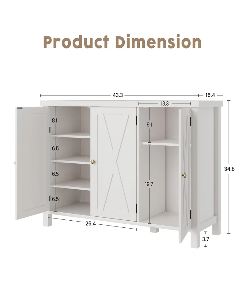 gaomon Farmhouse 35-Inch 4-Tier Shoe Cabinet with Doors, Entryway Shoe Storage