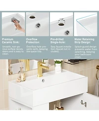 Rainsken 21.6" Small Bathroom Cabinet with Sink, Freestanding Bathroom Vanity with Left Storage Cabinet & Two-Tier Shelf