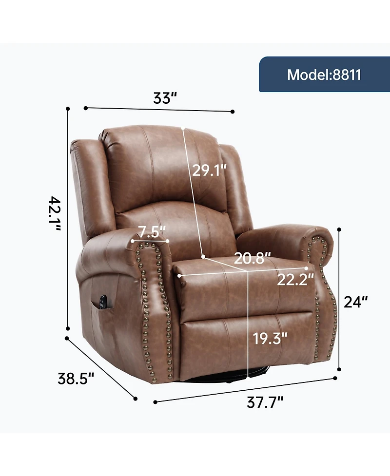 Clihome Heat Massage Manual Recliner Chair with Rocker and Swivel for Living Room