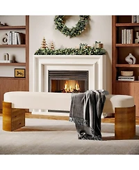 Tribesigns 59" Upholstered End of Bed Bench, Modern Entryway Bench with Engineered Wood Frame, Oval Ottoman with Faux Lambswool Fabric