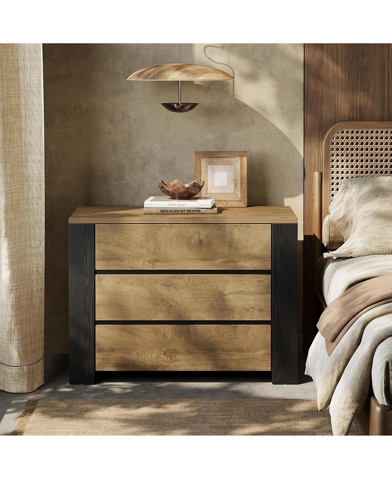 Tribesigns 36" Wide Nightstand Set of 2, Extra Large Night Stand with 3 Drawers, Oversized Nightstand Bedside Table, Farmhouse Side End Table