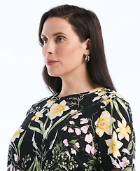 Rafaella Plus Garden Print Button Detail Short-Sleeve Top