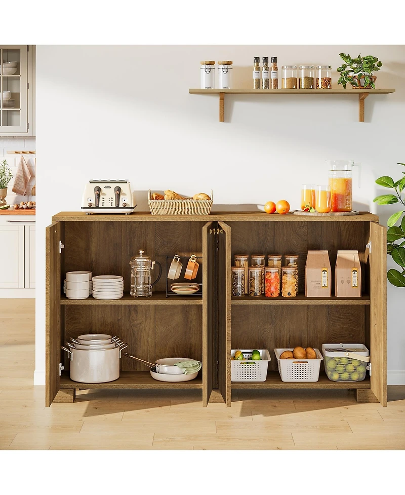 Tribesigns 59" Sideboard, 4-Door Storage Cabinet with Shelves, Buffet Tv Stand, Modern Vintage Coffee Bar Cabinet