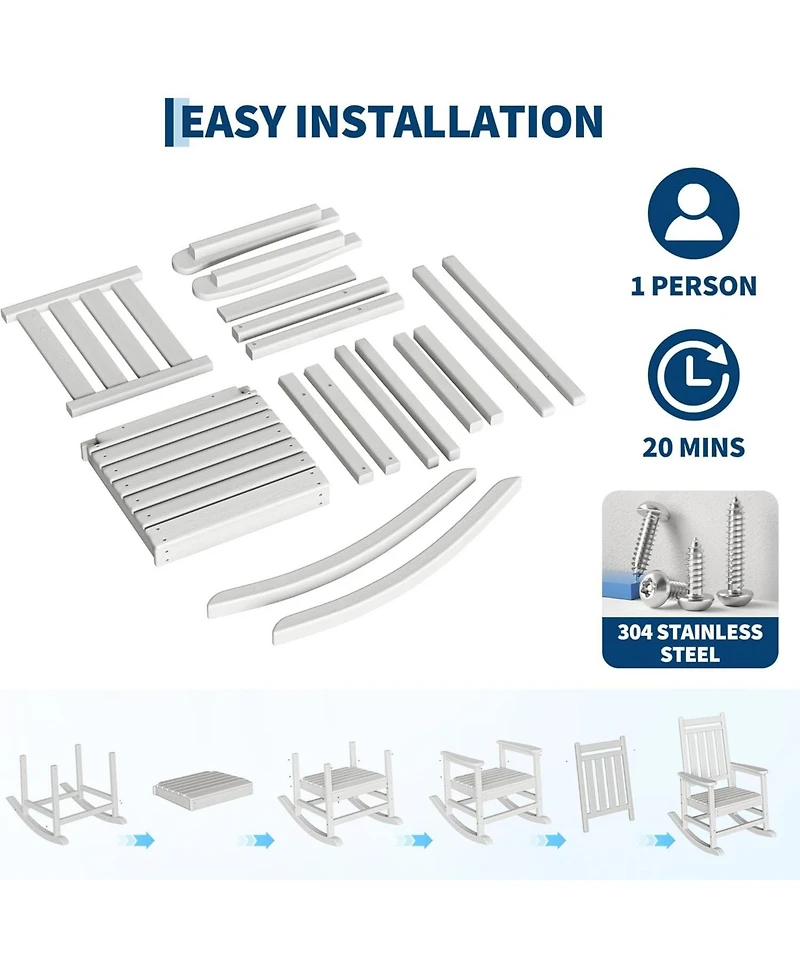 gaomon Hdpe Rocking Chair Outdoor Set of 4 with 2 Side Table - Poly High Back Porch Rocker Chairs for Adults