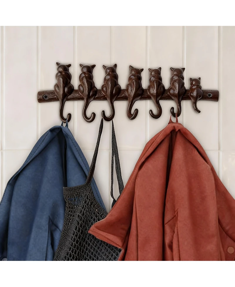 Yigii Cast Iron Wall Hook Rack with 7 Hooks - Rustic Decor for Coats, Hats, Keys