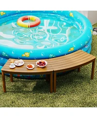 Gymax Outdoor Curved Acacia Wood Bench Set of Patio Garden Backless Fire Pit Bench