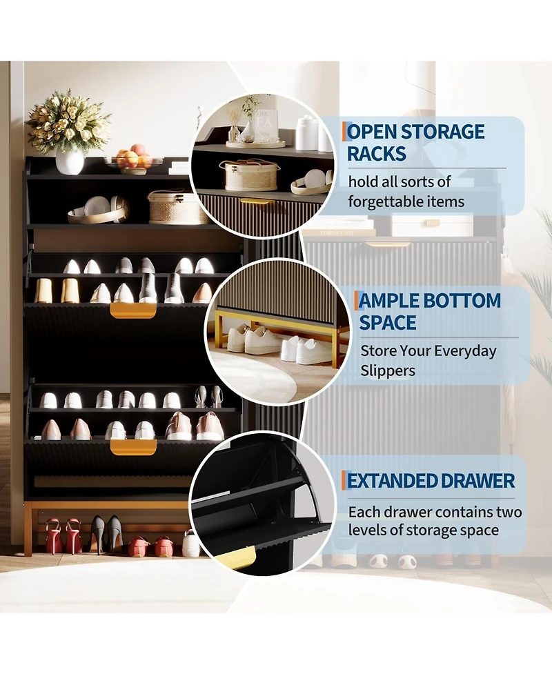 gaomon Fluted Wood Shoe Cabinet