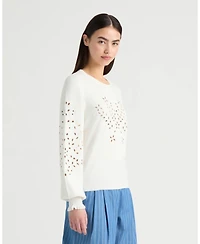 Nvlt Women's Long Sleeve Eyelet Crew Neck Sweater