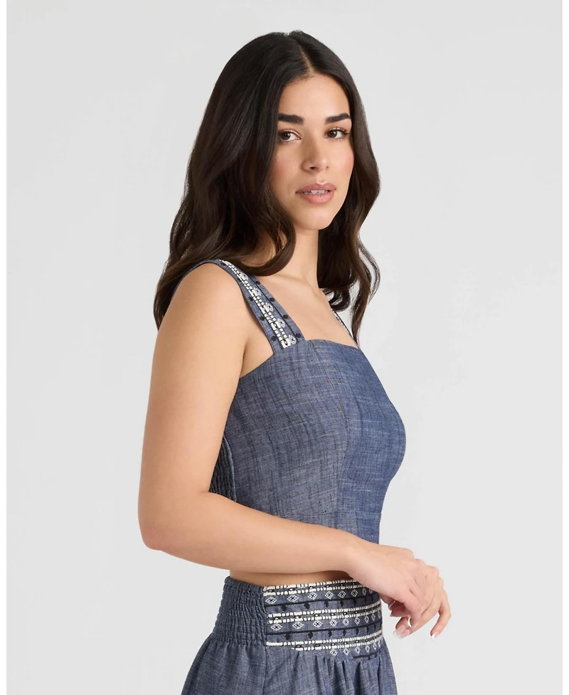 Nvlt Women's Sleeveless Embroidered Cropped Top