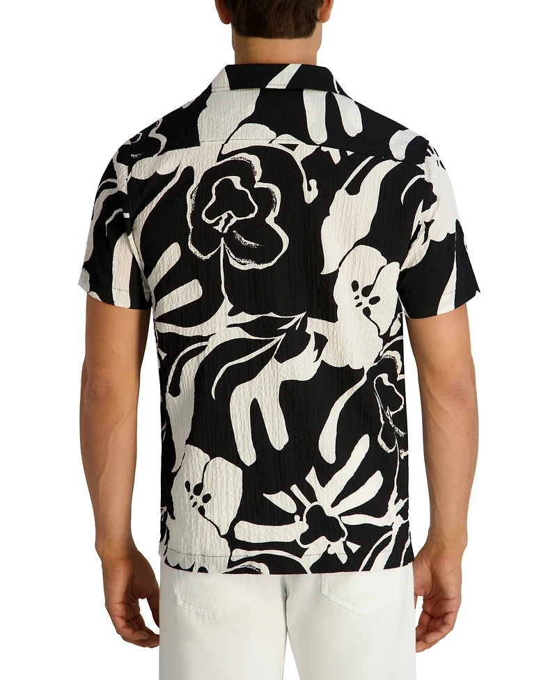 Karl Lagerfeld Paris Men's Seersucker Floral Camp Collar Textured Shirt