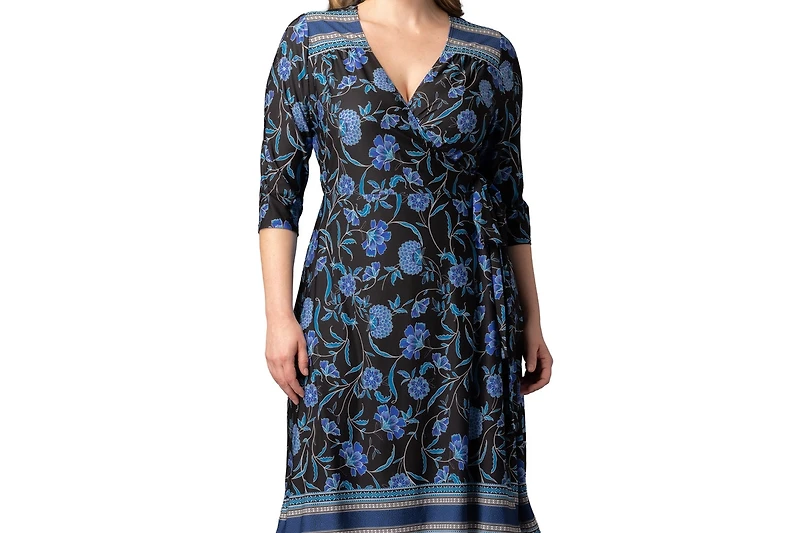 Kiyonna Women's Plus Beguiling Border Print Wrap Dress