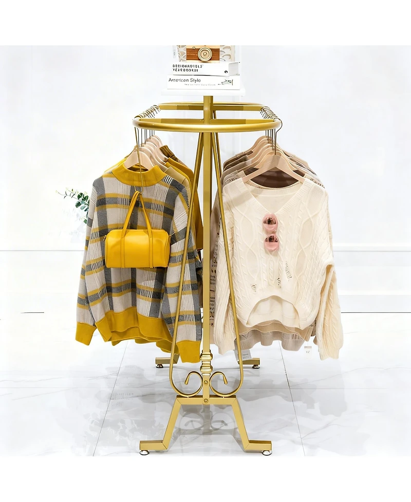 Yigii Commercial Standing Iron Clothes Hanger with Shelf