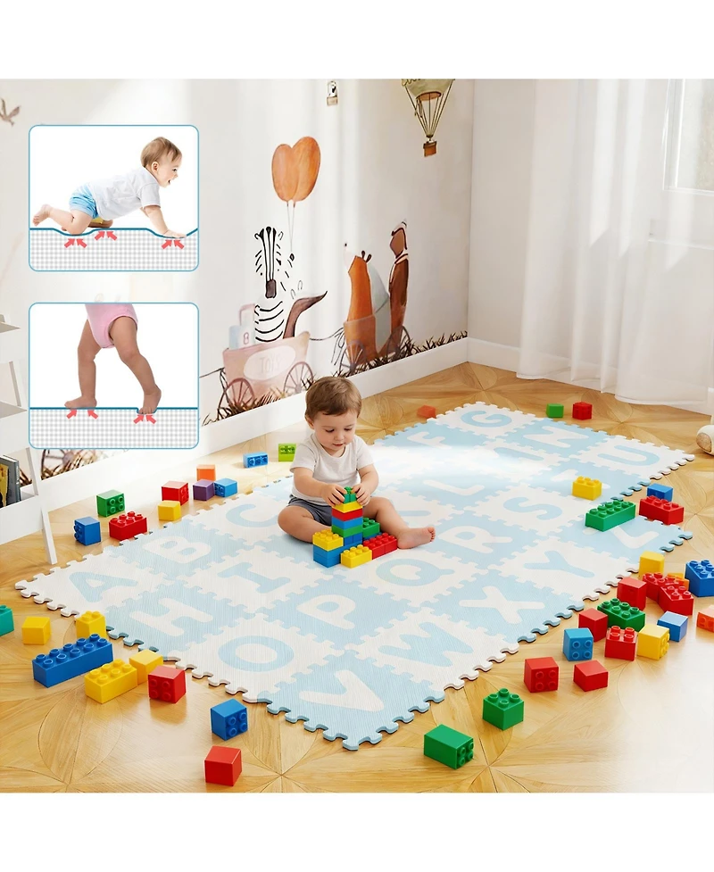 Slickblue 26-Piece Interlocking Abc Play Mats with Detachable Letters