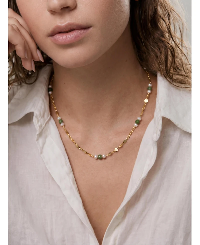 seree Elena Jade and Freshwater Pearl Beaded Necklace